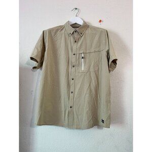 Canada Weathergear Mens Beige Short-Sleeve Button-Down Shirt Large Vented Back